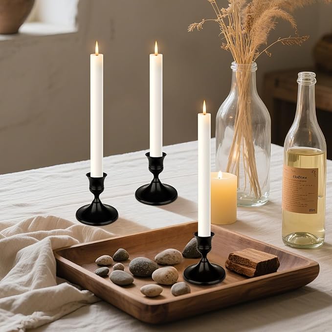 Black Candle Holder Taper Candle Holders, Set of 12 Candlestick Holders Decor for Home Decor, Metal Taper Candleholder for Fall Thanksgiving Halloween Christmas Table Fireplace Decor (12, Black)