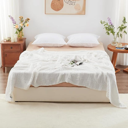 Love's cabin 6 Layer 100% Cotton Muslin Blanket, 90"x90" Muslin Blanket Queen for Couch Bed, Lightweight and Breathable Cotton Gauze for Adult, White