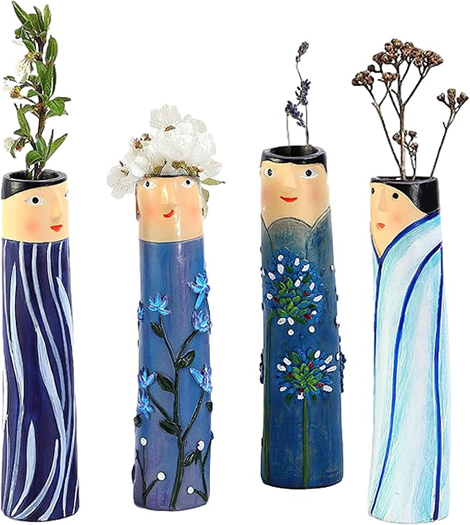 Spring Bud Vases, Bohemian Family Face Vase Boho Cute Home Decor, Character Vase Flower Plant Holder Bathroom Shelf Decor for House Decor Living Room Wedding Centerpieces (G)
