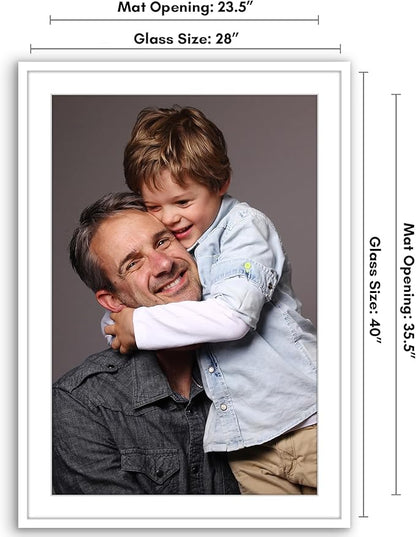 Americanflat 28x40 Poster Frame with Polished Plexiglass - Use as 24x36 Frame with Mat or Display 28x40 Photo Without Mat - Streamline Collection - Thin Border Picture Frames for Wall - White