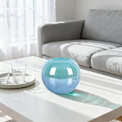 Teal Glass Vase – 7.1in Hand Blown Wide Mouth Art Glass Vase – Turquoise Decorative Vase for Flowers, Centerpieces, Bookshelf, Bathroom, Dining Table or Living Room Display