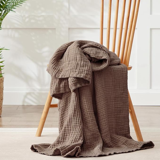 100% Cotton Muslin Blanket 40" x 40", Breathable and Lightweight Cotton Throw Blankets, Soft Cooling Summer Gauze Blanket for All Season, Tan