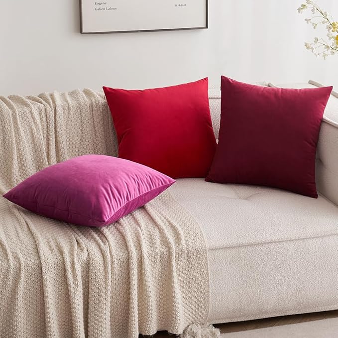 MIULEE 24x24 Inch Euro Sham Velvet Pillow Covers, Set of 2 Large Square Christmas Decorative Pillows -Red Super Soft for King Bed, Sofa, Couch, Accent Chairs