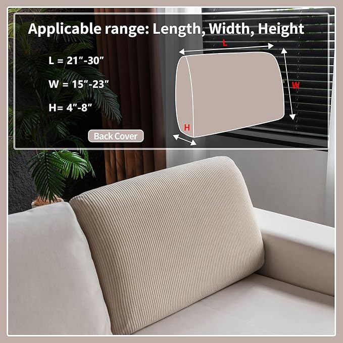 Sectional Couch Covers, Wear Resistant Stretch Sofa Covers Washable Soft Couch Cushion Covers Anti Slip Furniture Protector Sofa Slipcovers for Pets (1 Piece Back Couch Cover, Light Brown)