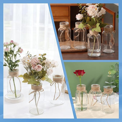 6PCS Transparent Glass Flower Vases for Centerpieces Boho Cylinder Bud Vases in Bulk Mason Jars for Weddings, Parties & Vintage Home Decor(Transparent 6)