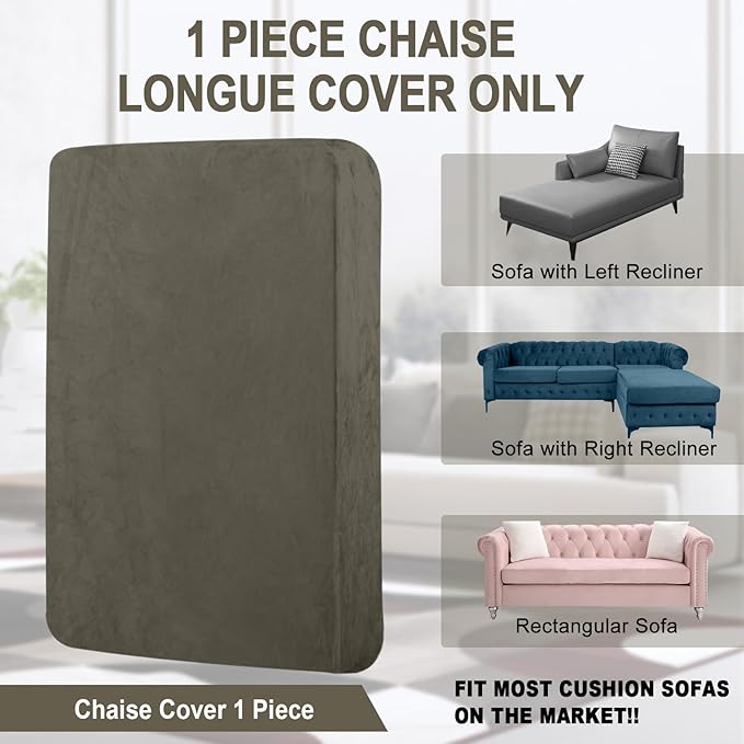 Couch Cover 1 Piece Chaise Lounge Cover Velvet Sectional Couch Cushion Covers Separate L Shape Sofa Slipcovers Furniture Protector for Dogs Pets (Chaise or Sofa 3-Seater, Olive Green)