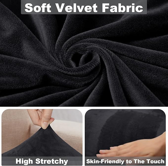 NAISI Sectional Couch Cover 1 Piece Velvet Separate Chaise Lounge Cover Soft Stretch Sofa Slipcovers for Left/Right Chaise Sectional Couch(Chaise Lounge,Black)