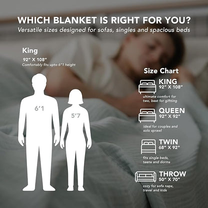 Goqan Muslin Blanket King Size 90x108 – 100% Turkish Cotton 4 Layer Boho Muslin Blanket for Adults, Four Season, Lightweight and Thin, Soft, Breathable for Bed, Couch - Aqua Green
