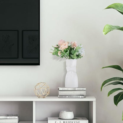 Frosted Porcelain Floral Handmade Vases,Frosted Ceramic vases,Geometric Ceramic Flower Vase for Modern Home Decoration and high-end Wedding,Matte Frosted Texture Bud Flower Vase (Bowknot Vase)