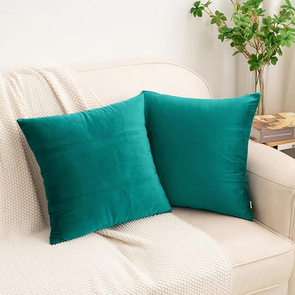 HWY 50 Teal Velvet Throw Pillow Covers 20x20 Inch, Pack of 2 Soft Cozy Solid Decorative Luxury Cushion Cases for Couch Sofa Bed Living Room Bedroom