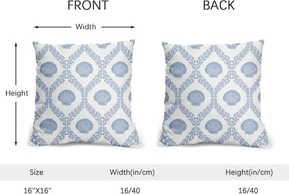 Light Blue Coastal Pillow Covers 16x16 Set of 2 Ocean Coral Shell Pattern Outdoor Decorative Linen Summer Throw Pillows Cases with Zipper Cushion Cover Rustic Decoration Farmhouse Sofa Couch Bed Decor