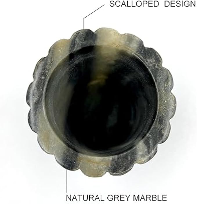 Décor Envogue Natural Scalloped Grey Marble SPA Collection Tumbler Toothbrush Holder Marble Pencil Pen Holder Stand for Desk, Makeup Brush Cup for Girls, Bathroom Tumbler Cup, Durable Office & Home