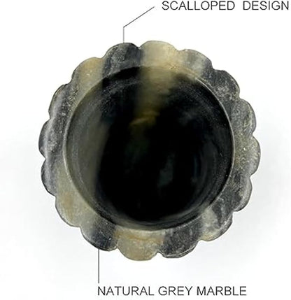 Décor Envogue Natural Scalloped Grey Marble SPA Collection Tumbler Toothbrush Holder Marble Pencil Pen Holder Stand for Desk, Makeup Brush Cup for Girls, Bathroom Tumbler Cup, Durable Office & Home
