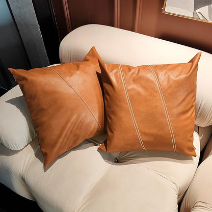 Faux Leather Throw Pillow Covers 24X24 Inch Set of 2 Milan Brown Outdoor Modern Farmhouse Solid Decorative Pillow Covers for Room Couch Living Bedroom Bed Sofa