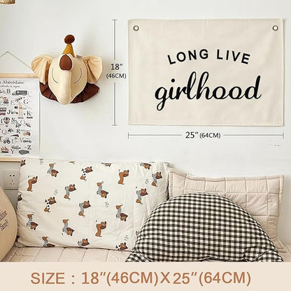 Canvas Banner Hanging Flag Banner for Nursery and Playroom Wall Décor for Kids Trendy Room Décor for Boys and Girls (Girlhood)