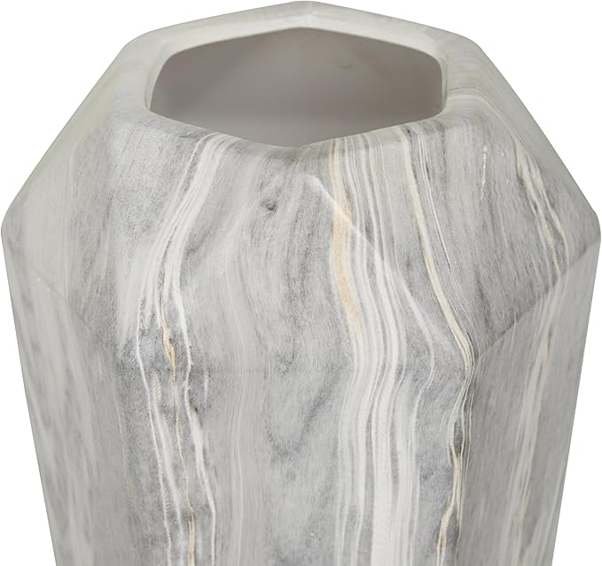 Deco 79 Ceramic Decorative Vase Faux Marble Centerpiece Vase, Flower Vase for Home Decoration 7" x 7" x 14", Black