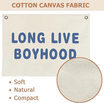 Canvas Banner Hanging Flag Banner for Nursery and Playroom Wall Décor for Kids Trendy Room Décor for Boys and Girls (Boyhood-blue)