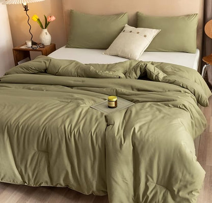 ROSGONIA Oversized Queen Comforter Olive Green, 3pcs (1 Green Comforter & 2 Pillowcases) Lightweight Oversized Queen Comforter Sets Bedding Blanket Quilts