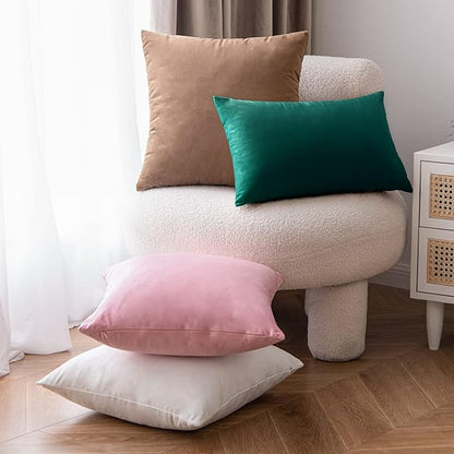 EMEMA Pack of 2 Velvet Christmas Throw Pillow Covers Decorative Square Pillowcase Soft Solid Cushion Case for Sofa Bedroom Chair Car 24x24 Inch Green