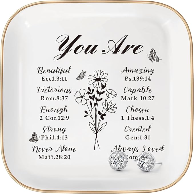 Christian Jewelry Dish Gifts for Women,Personalized Confirmation Jewelry Tray Gifts for Teen Girls，Baptism Gifts for Girl with Bible Verse for Birthdays Christmas (You Are)