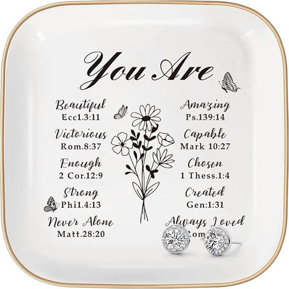 Christian Jewelry Dish Gifts for Women,Personalized Confirmation Jewelry Tray Gifts for Teen Girls，Baptism Gifts for Girl with Bible Verse for Birthdays Christmas (You Are)
