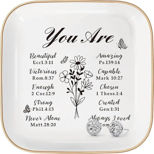 Christian Jewelry Dish Gifts for Women,Personalized Confirmation Jewelry Tray Gifts for Teen Girls，Baptism Gifts for Girl with Bible Verse for Birthdays Christmas (You Are)