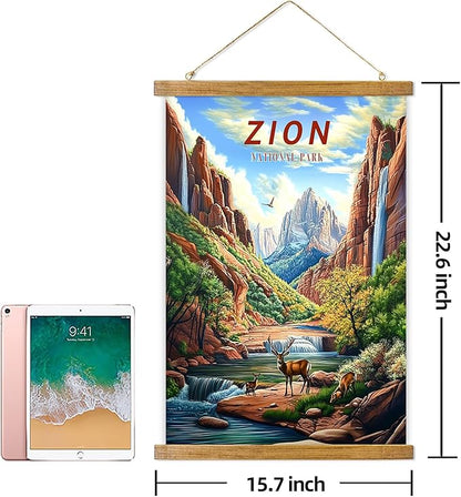 ABoby Vintage Zion National Park Posters - Travel Posters Wall Art for Home, Office - Retro Style Wall Decor with Wood Frames - Ready to Hang