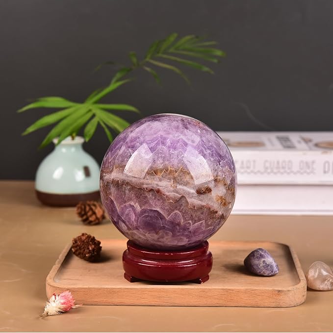 JIC Gem Extra Large Amethyst Agate Crystal Sphere Amethyst Decorative Crystal Ball Gemstone Sphere for Meditation Office Table Decorations 100-110mm