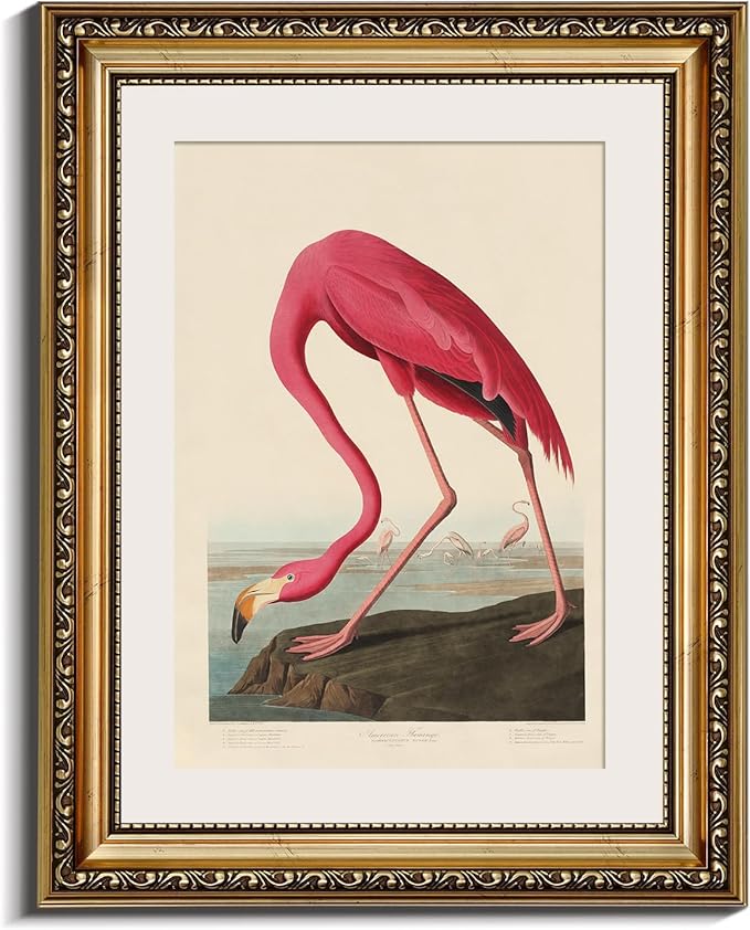InSimSea Gold Framed Canvas Wall Art Room Decor Flamingo Classic Wildlife Print Wall Pictures Elegant Home Decor for Bedroom Bathroom Dining Room – 14L X 11W