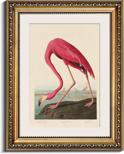 InSimSea Gold Framed Canvas Wall Art Room Decor Flamingo Classic Wildlife Print Wall Pictures Elegant Home Decor for Bedroom Bathroom Dining Room – 14L X 11W