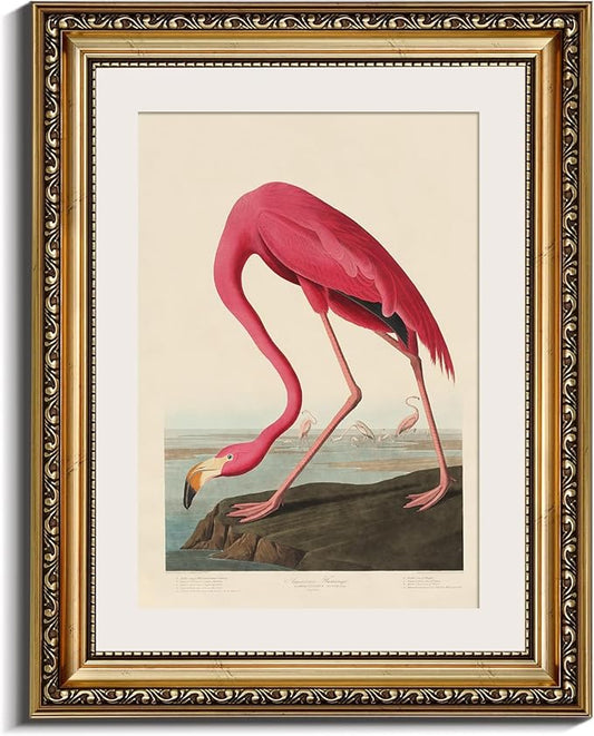 InSimSea Gold Framed Canvas Wall Art Room Decor Flamingo Classic Wildlife Print Wall Pictures Elegant Home Decor for Bedroom Bathroom Dining Room – 14L X 11W