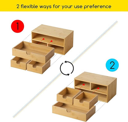MEEDEN Bamboo Desk Organizer with Drawers: Desktop Storage Drawer Container - Tabletop Storage Organization Box for Office Home Toiletries Supplies