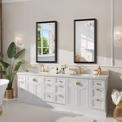 Black Bathroom Mirror 20 x 40 Inch Rectangle Wave Beveled Frame for Wall Bathroom Vanity Mirror for Over Sink, Tempered Glass,for Entryway Hangs, Bathroom Living Room Horizontal or Vertical