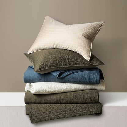 EVERGRACEHOME Cotton Sateen Quilt Set Queen Size, Pre-Washed Cotton Channel Stitch Coverlet Bedspread, 3 Pieces Lightweight Soft Bedding Sets for All Season, with 2 Pillow Shams, Sonoma Blue