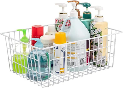 15.2" Metal Wire Baskets for Organizing 6 Pack, Household Pantry Storage Freezer Organizer Bins with Handles, Freezer Baskets for Upright Freezer, Refrigerators, Kitchen Cabinets, White