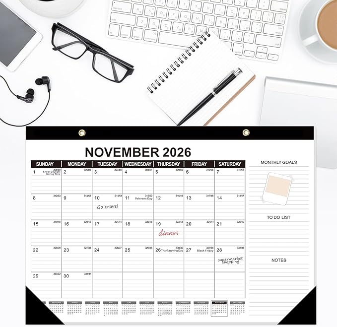 GuassLee Desk Calendar 2026-19-Month Desktop Calendar 17" × 11.5" Academic Paper Planner from Sept. 2025 to Mar. 2027 with Julian Date, Monthly Goals, To-do List, Notes for Home School Office