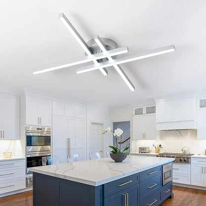 Updated Modern Ceiling Light ,Preminum Close to Ceiling Light fixtures,Modern Light Fixtures Ceiling Dimmable for Dining Room Kitchen Bedroom Living Room 40W 6000K Cool Light (Silver)