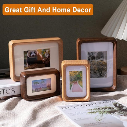 TEYCLZORE 3 inch Wood Small Picture Frames, Natural Beech Wooden Photo Frame, Desktop Cute Mini Small Photo Frame with Mat, Displays 1.2x2 Picture with Mat or 2x3 Without Mat for Tabletop Display