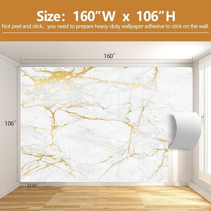 White Gold Marble Wallpaper Modern Abstract Wallpaper Mural for Living Room Offic（Not Peel and Stick）