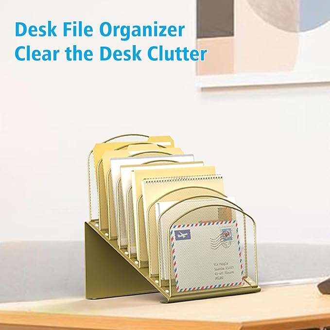 Inclined Desk File Organizer, 8-Section Upright Desk Organizer File Sorter for Office Classroom Desktop Organization