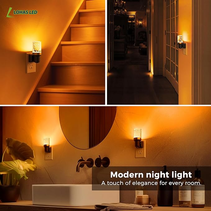 L LOHAS LED Night Light, Dimmable Night Lights Plug into Wall, Automatic Night Lights Plug in with Auto Light Sensor, 1800K Amber Warm Light 0-100LM Brightness LED Night Light for Hallway Bedroom