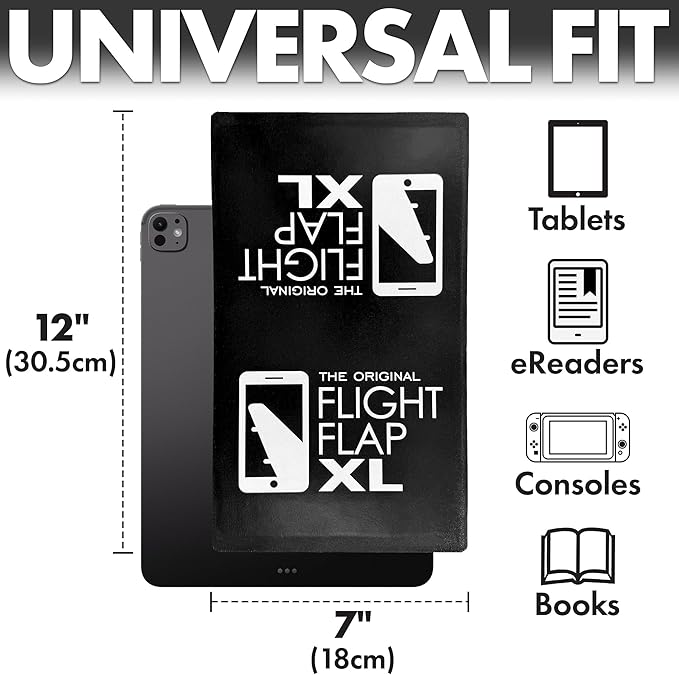Airplane Tablet Holder, Flexible Cell Phone and Tablet Holder Extra Large 12x7”, Folding Cellphone Stand for Desk, Kindle, Bed, Airplane Gadgets Long Travel Essentials (Black)