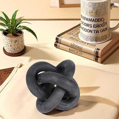 3 Link Hand Carved Wood Knot, Wood Chain Link Decor, Rustic Decorative Objects for Home, Living Room, Bedroom, Coffee Table, Modern Farmhouse Shelf Decor (Black)