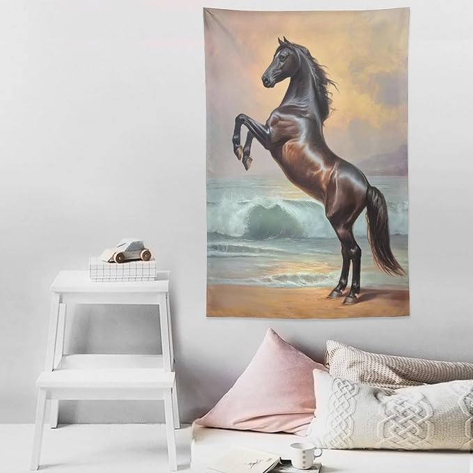 JYOUQOC Horse Animal Stands On The Beach Tapestry Wall Hanging Large Wall Art Decor Flag Backdrop for Bedroom Living Room Dorm 40"×60"