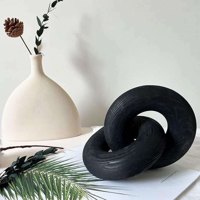Double Ringwood Chain Link Decor- 2-Link Wood Knot Decor,Hand Carved Pine Wood Boho Bead, Suitable for Bedroom, Living Room, Coffee Table Decoration