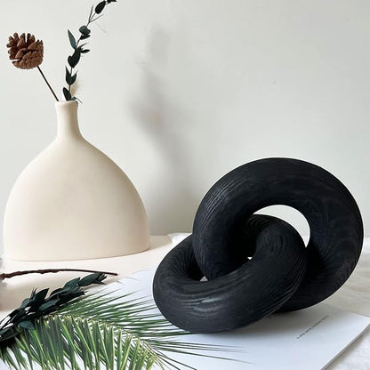 Double Ringwood Chain Link Decor- 2-Link Wood Knot Decor,Hand Carved Pine Wood Boho Bead, Suitable for Bedroom, Living Room, Coffee Table Decoration