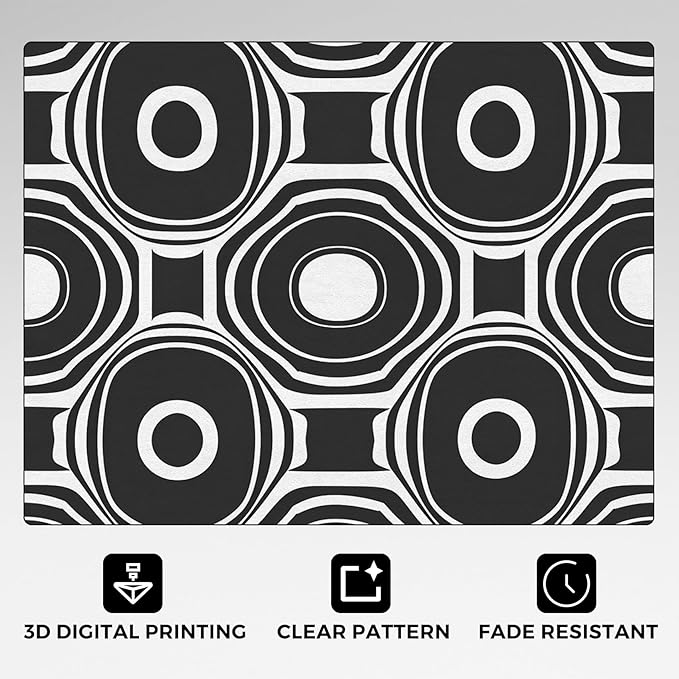 Black and White Geometric Rugs for Home Decor, 5x6 ft, Ring Circle Area Rugs for Living Room, Soft Non Slip Washable Modern Abstract Carpet Bedroom Decorations Dt-Ghf-31