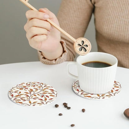 Fall Leaves Coaster Set of 4 Autumn Cup Coasters for Drinks Thanksgiving Harvest Waterproof Wipeable PVC Round Coasters Mat for Coffee Beer Wine Outdoor Patio Table Bar Desk Seasonal Desk Decor