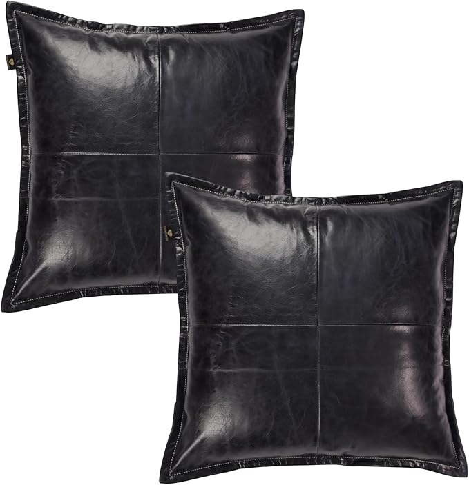 LL LEATHER LOVERS Lambskin Leather Pillow Cover - Sofa Cushion Case - Decorative Throw Covers for Living Room & Bedroom, 20x20 Inches - Ink Blue Box Pack of 2