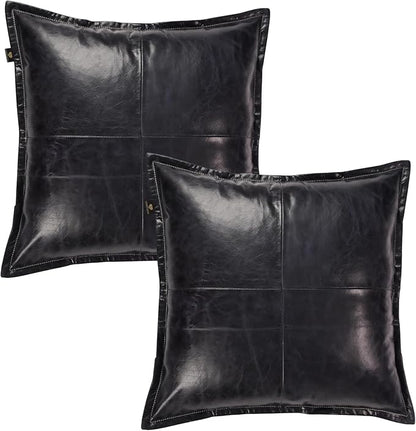LL LEATHER LOVERS Lambskin Leather Pillow Cover - Sofa Cushion Case - Decorative Throw Covers for Living Room & Bedroom, 20x20 Inches - Ink Blue Box Pack of 2